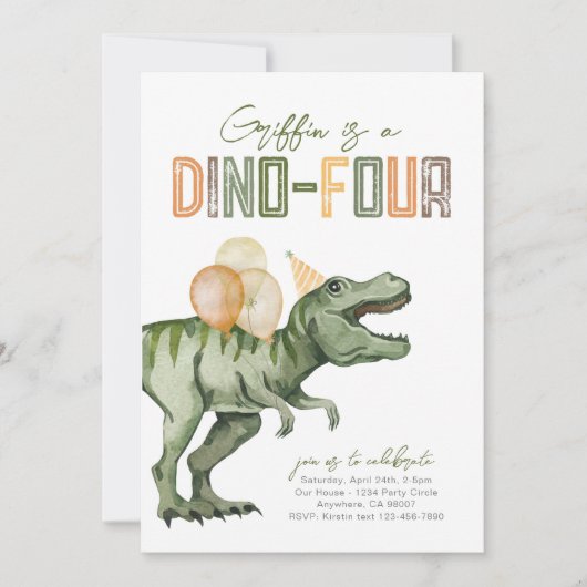 Dino-Four verjaardagsuitnodiging Kaart (Voorkant)