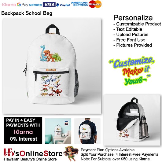Dino Friends Backpack Print Cut Sew School Bag 3 Bedrukte Rugzak