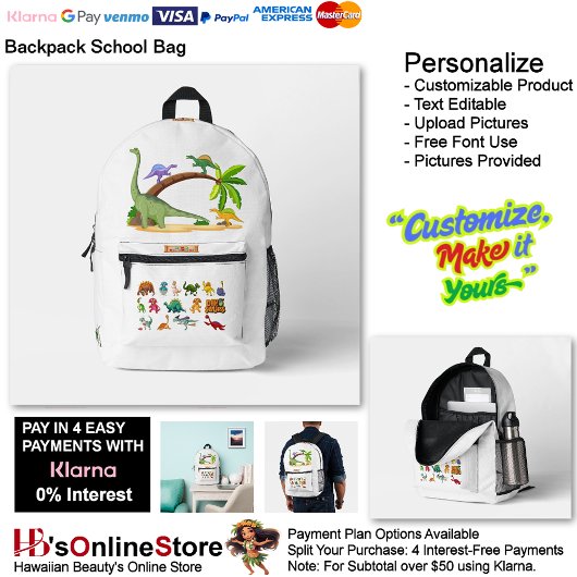 Dino Friends Backpack Print Cut Sew School Bag 7 Bedrukte Rugzak