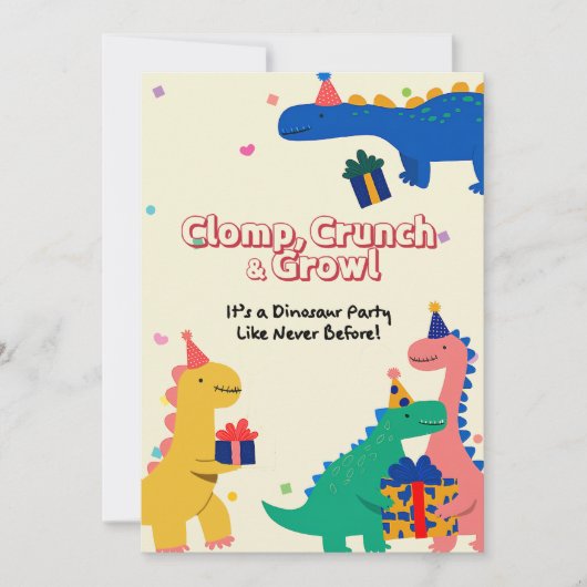 Dino Friends Verjaardag Uitnodiging (Voorkant)