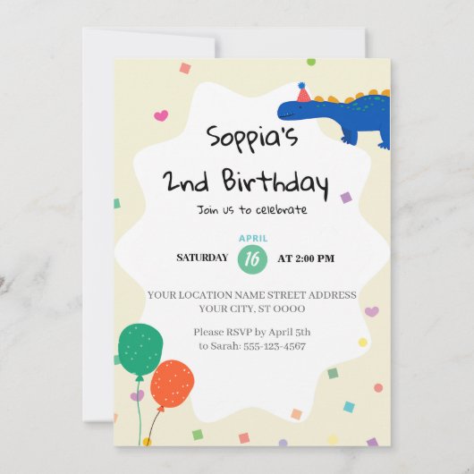 Dino Friends Verjaardag Uitnodiging (Achterkant)