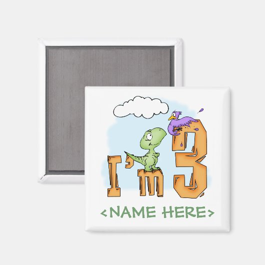 Dino Fun 3rd Birthday Magneet (Voorkant / Achterkant)