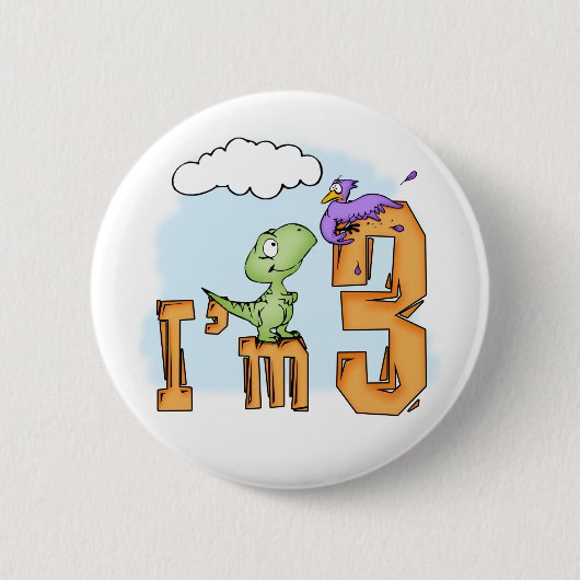Dino Fun 3rd Birthday Ronde Button 5,7 Cm (Voorkant)