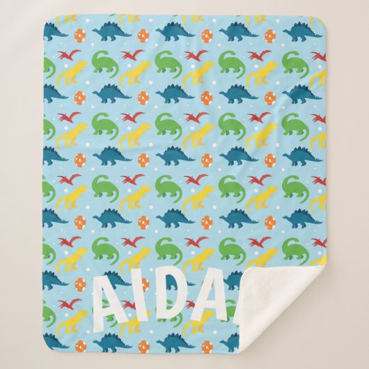 Dino Fun Kinder Red Yellow Green Blue Sherpa Blank Deken (Voorkant)