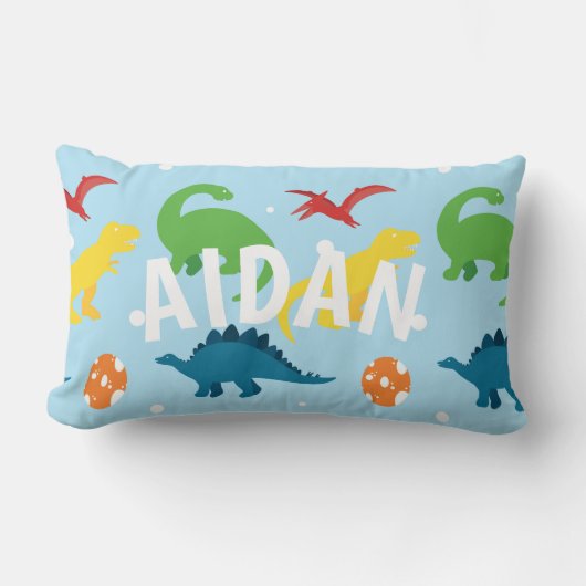 Dino Fun Kinder Red Yellow Green Blue Sierkussen Kussen (Voorkant)