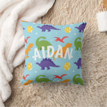 Dino Fun Kinder Rood Oranje Groen Paars Sierkussen