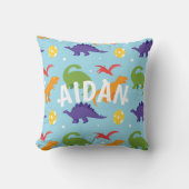 Dino Fun Kinder Rood Oranje Groen Paars Sierkussen (Voorkant)