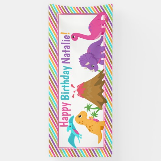 Dino Girl Birthday Banner (Verticaal)