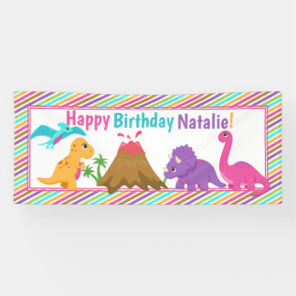 Dino Girl Birthday Banner