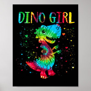 Dino Girl Dinosaur Lover Tie Dye Schattige T-rex H Poster