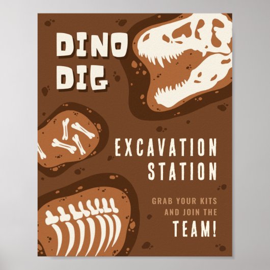 Dino graaf Dinosauriër Opgravingsstation Feestpost Poster (Voorkant)