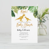 Dino Greenery oh baby baby shower uitnodiging (Staand voorkant)