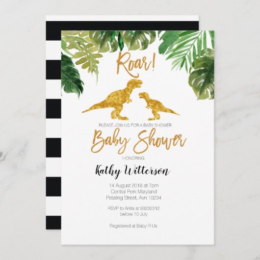 Dino Greenery oh baby baby shower uitnodiging (Voorkant / Achterkant)