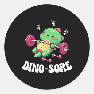 Dino Gym Fitness Gewichten Hef Oefening Schattig  Ronde Sticker