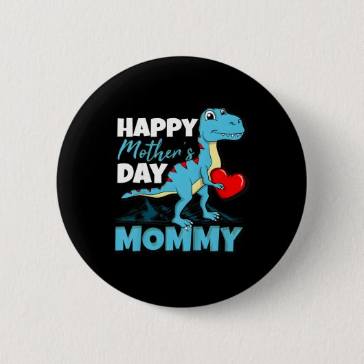 Dino Happy Moederdag Mammie T-Rex Hart Ronde Button 5,7 Cm (Voorkant)