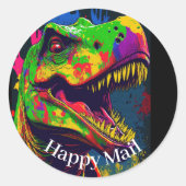 Dino Happy T- Rex Happy Mail Ronde Sticker (Voorkant)