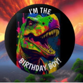 Dino Happy T Rex VERJAARDAG Jongen Ronde Button 5,7 Cm