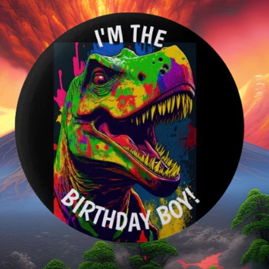 Dino Happy T Rex VERJAARDAG Jongen Ronde Button 5,7 Cm