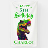Dino Happy T- Rex verjaardag Spandoek (Verticaal)