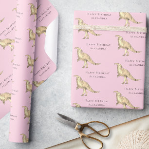 Dino Happy Verjaardag Persoonlijke Meisjesnaam Cadeaupapier