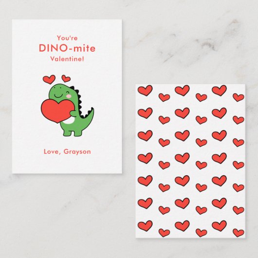 Dino Hart Gepersonaliseerde Valentijn Notitiekaartje (Voorkant / Achterkant)