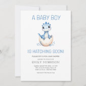 Dino Hatching Soon Dinosaur Baby Boy Shower Kaart (Voorkant)