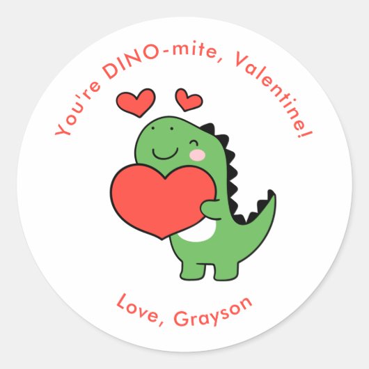 Dino Heart Gepersonaliseerde Valentijnsdag Sticker (Voorkant)