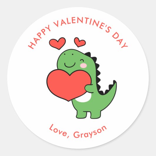 Dino Heart Gepersonaliseerde Valentijnsdag Sticker (Voorkant)