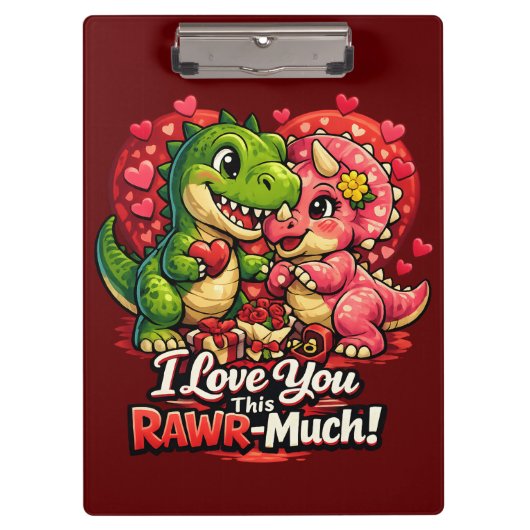 Dino Hearts Rawr Much Valentine,Couple Anniversary Klembord (Voorkant)