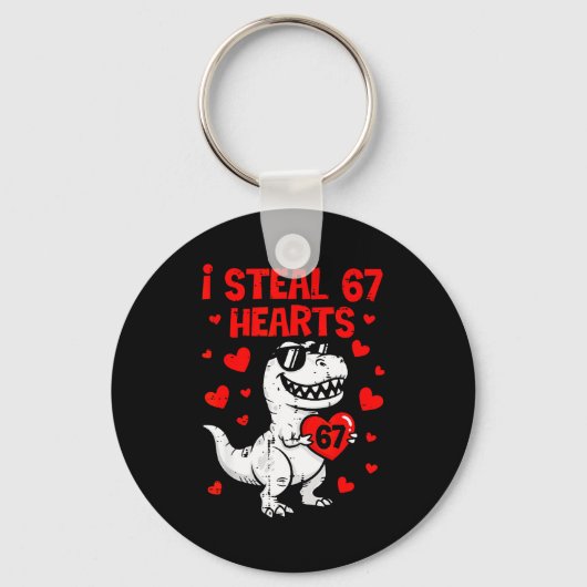 Dino Holding Heart I Steal 67 Hearts Funny Six Sev Sleutelhanger (Voorkant)