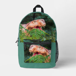 Dino in het bos.  bedrukte rugzak
