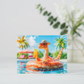 Dino in het zwembad met cocktail feestdagenkaart (Staand voorkant)