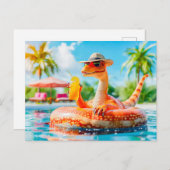 Dino in het zwembad met cocktail feestdagenkaart (Voorkant / Achterkant)