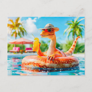 Dino in het zwembad met cocktail feestdagenkaart