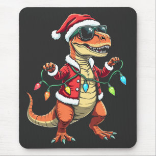 Dino in Kerstverlichting en Kerstman Hoed Muismat