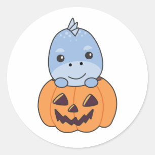 Dino in Pumpkin Sweet Dinos Happy Halloween Ronde Sticker