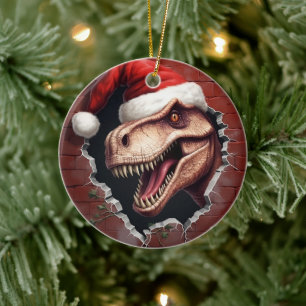 Dino in Santa Hat - 3D Keramisch Ornament