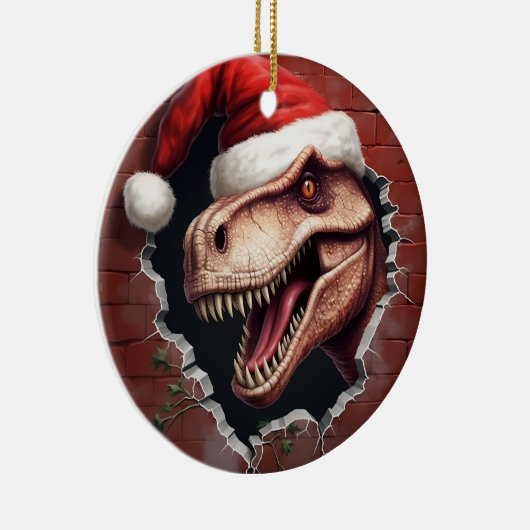 Dino in Santa Hat - 3D Keramisch Ornament (Rechts)