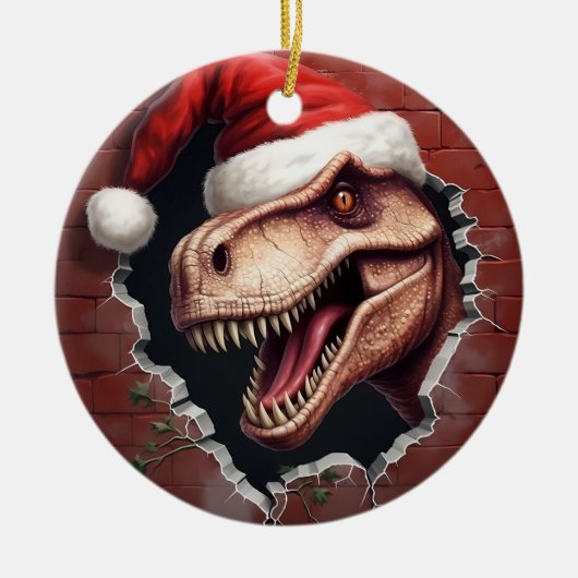 Dino in Santa Hat - 3D Keramisch Ornament (Voorkant)