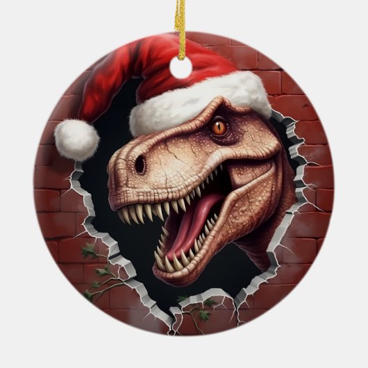 Dino in Santa Hat - 3D Keramisch Ornament (Achterkant)