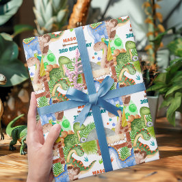 Dino Jongen 3e Verjaardagsfeestje Cadeaupapier