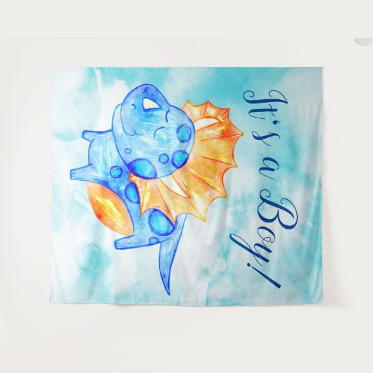 Dino Jongen Baby Shower Achtergrond Wandkleed (Voorkant (horizontaal))