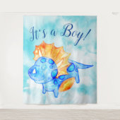 Dino Jongen Baby Shower Achtergrond Wandkleed (Voorkant)