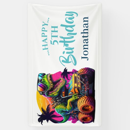 Dino Jurassic Oerwoud kinderen Verjaardagsblauw Spandoek (Verticaal)