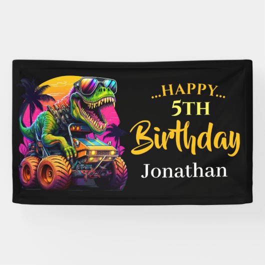 Dino Jurassic Oerwoud kinderen Verjaardagsblauw Spandoek (Horizontaal)