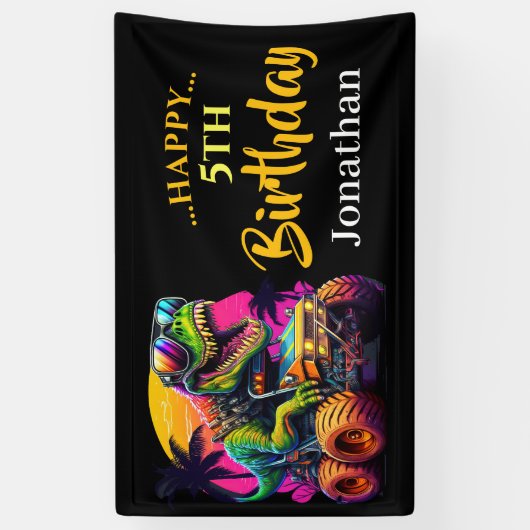 Dino Jurassic Oerwoud kinderen Verjaardagsblauw Spandoek (Verticaal)