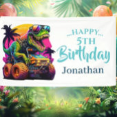 Dino Jurassic Oerwoud kinderen Verjaardagsblauw Spandoek