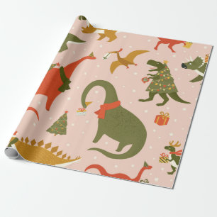 Dino Kerstfeest Boom Rex. Dinosaur in Santa h Cadeaupapier