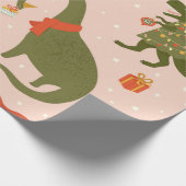 Dino Kerstfeest Boom Rex. Dinosaur in Santa h Cadeaupapier (Hoek)