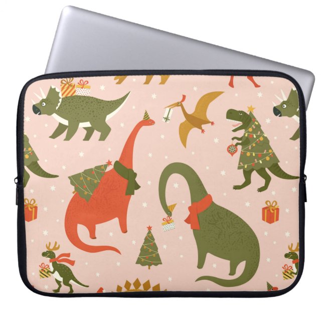 Dino Kerstfeest Boom Rex. Dinosaur in Santa h Laptop Sleeve (Voorkant)